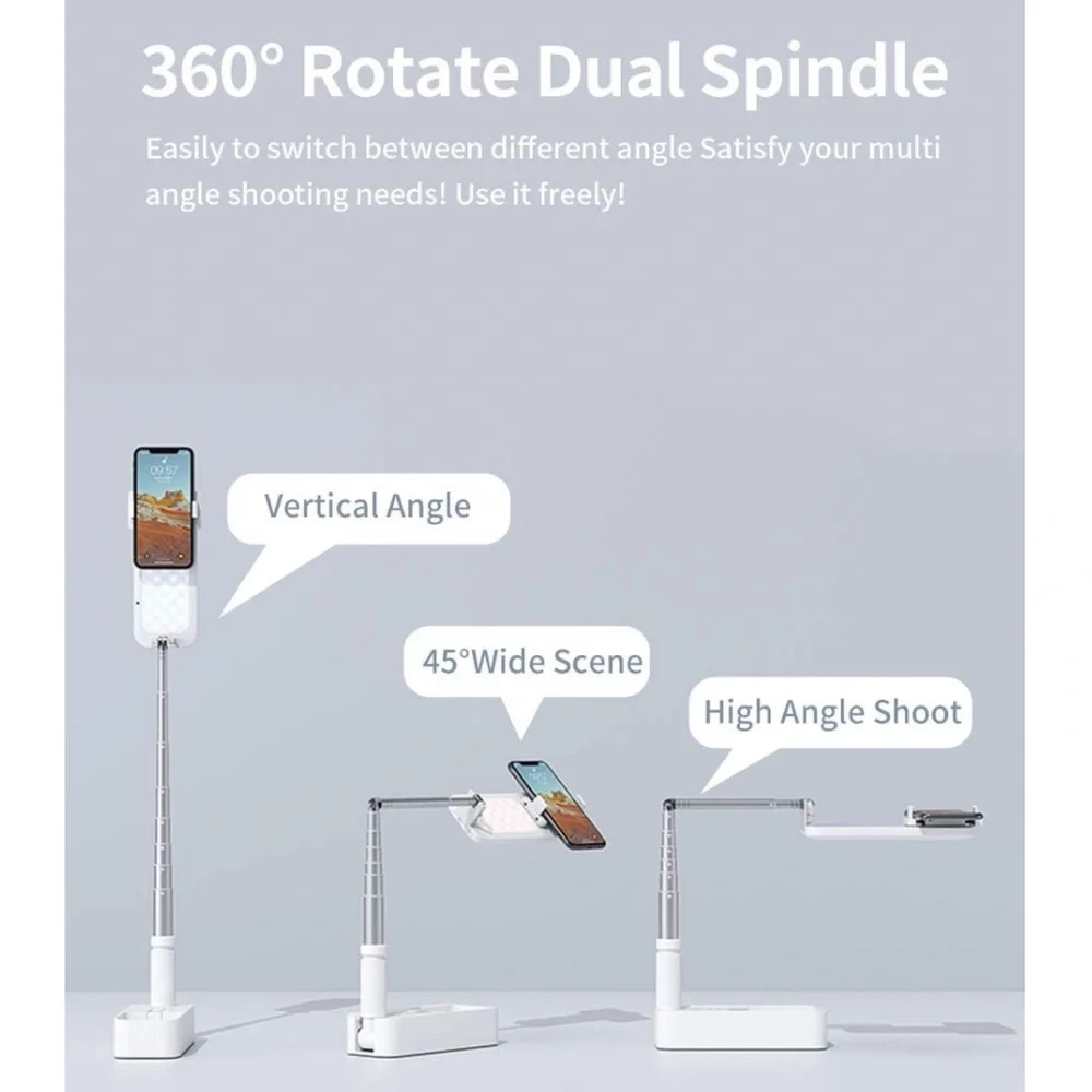 Extendable Tripod Phone Stand with LED Light & 360° (WHITE) | Viozon 🤳